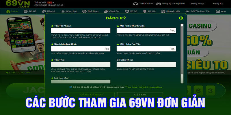 Biểu mẫu đăng ký 69vn với các trường thông tin cần điền đầy đủ