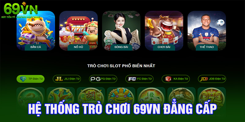 hệ thống sảnh game với các trò chơi như baccarat, poker, bắn cá và slot game